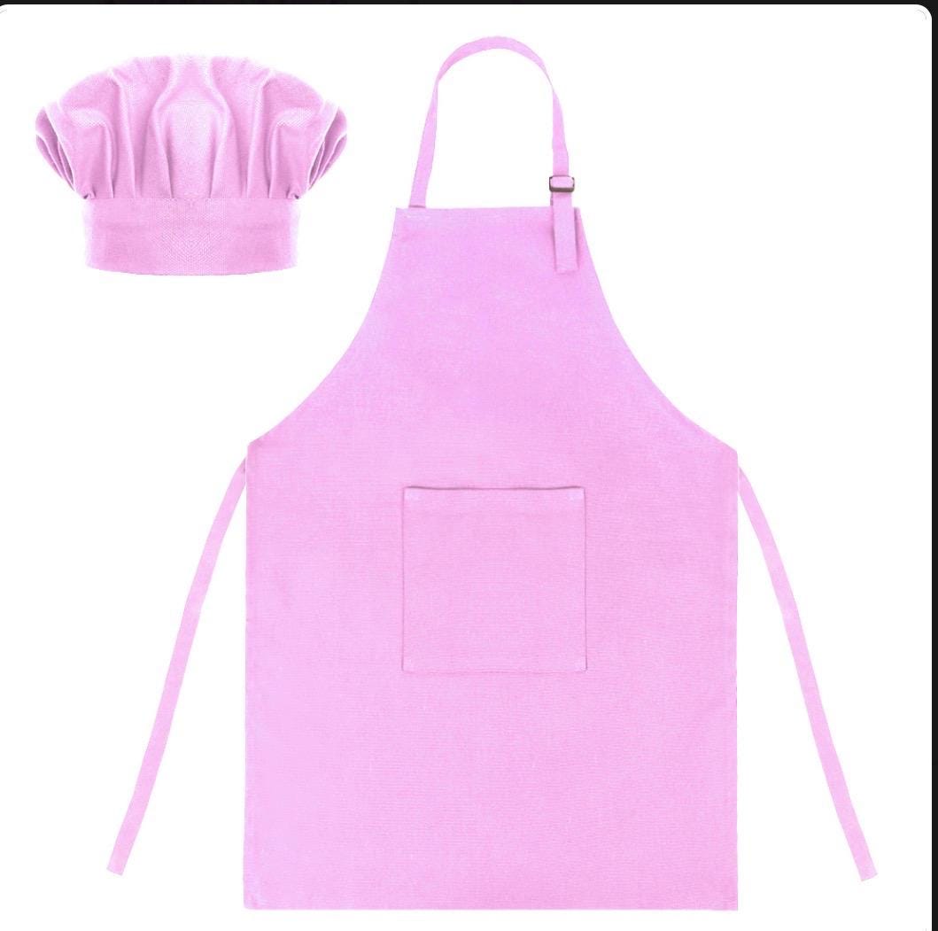 Pink Child’s Apron and Chef Hat Set, Embroidered, Personalized, Kitchen Apron