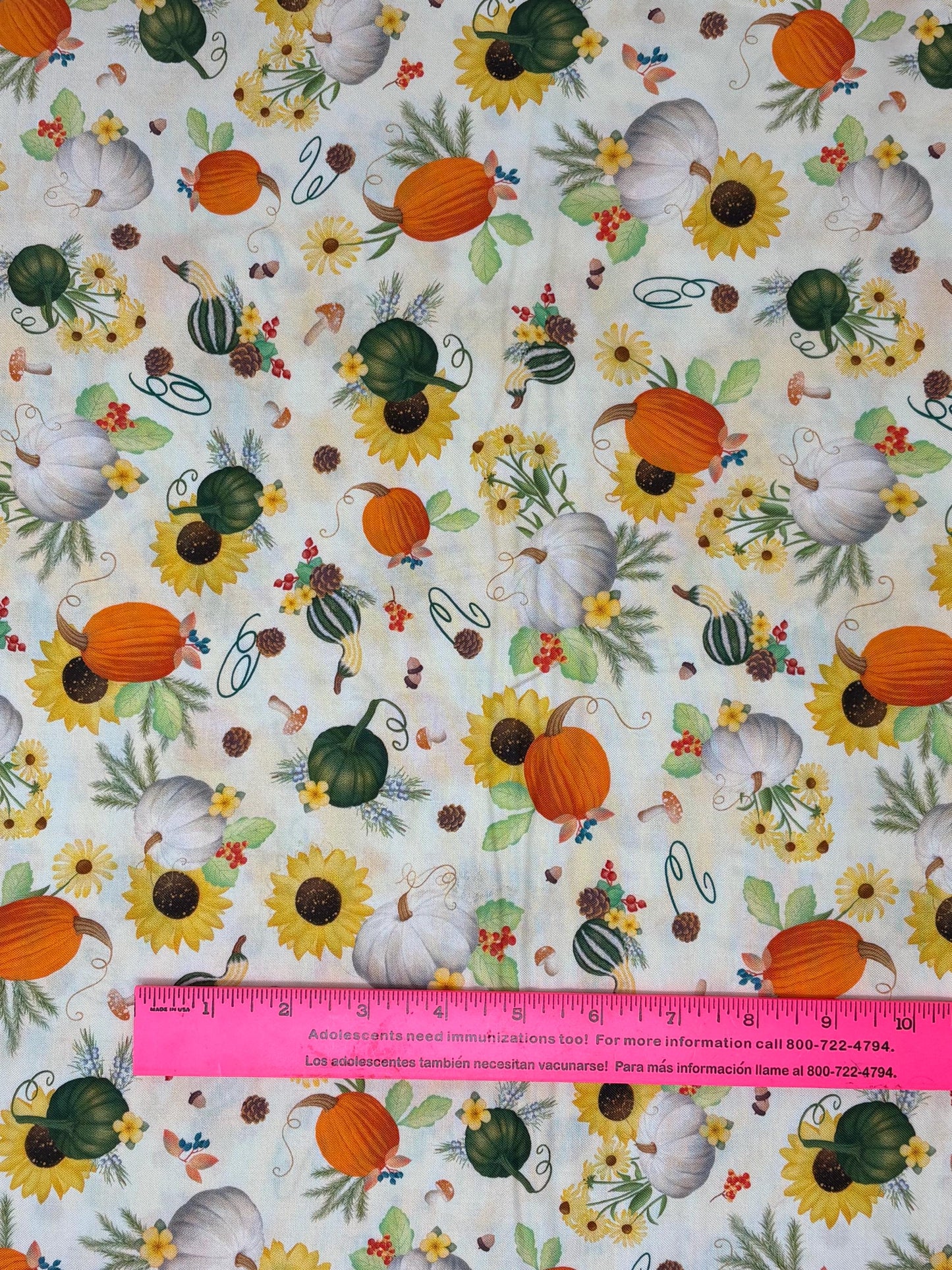 Autumn Fall Cotton Fabric Yardage, Pumpkin Patch Cream Background, Enchanted Forest, Benartex
