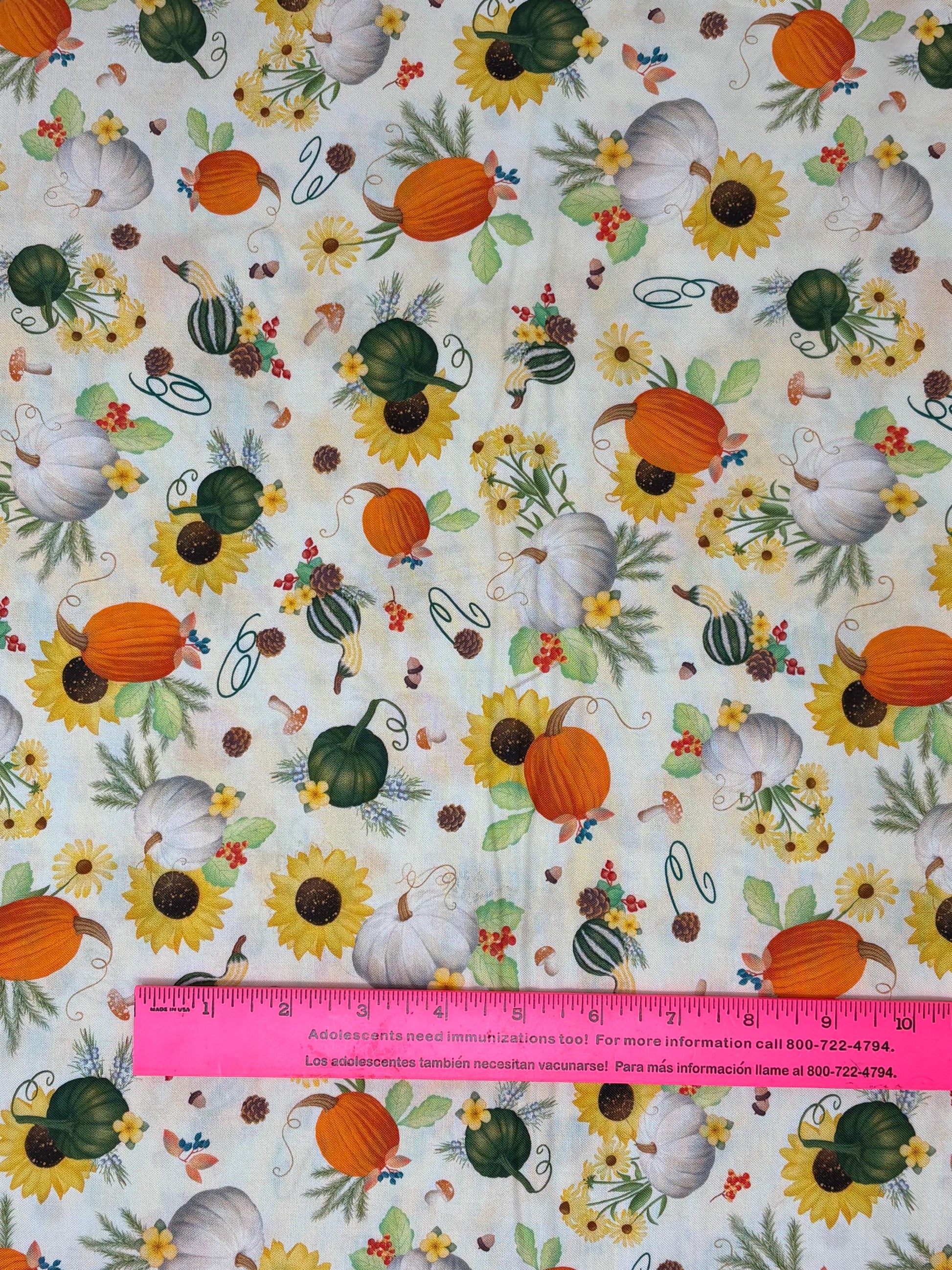 Autumn Fall Cotton Fabric Yardage, Pumpkin Patch Cream Background, Enchanted Forest, Benartex