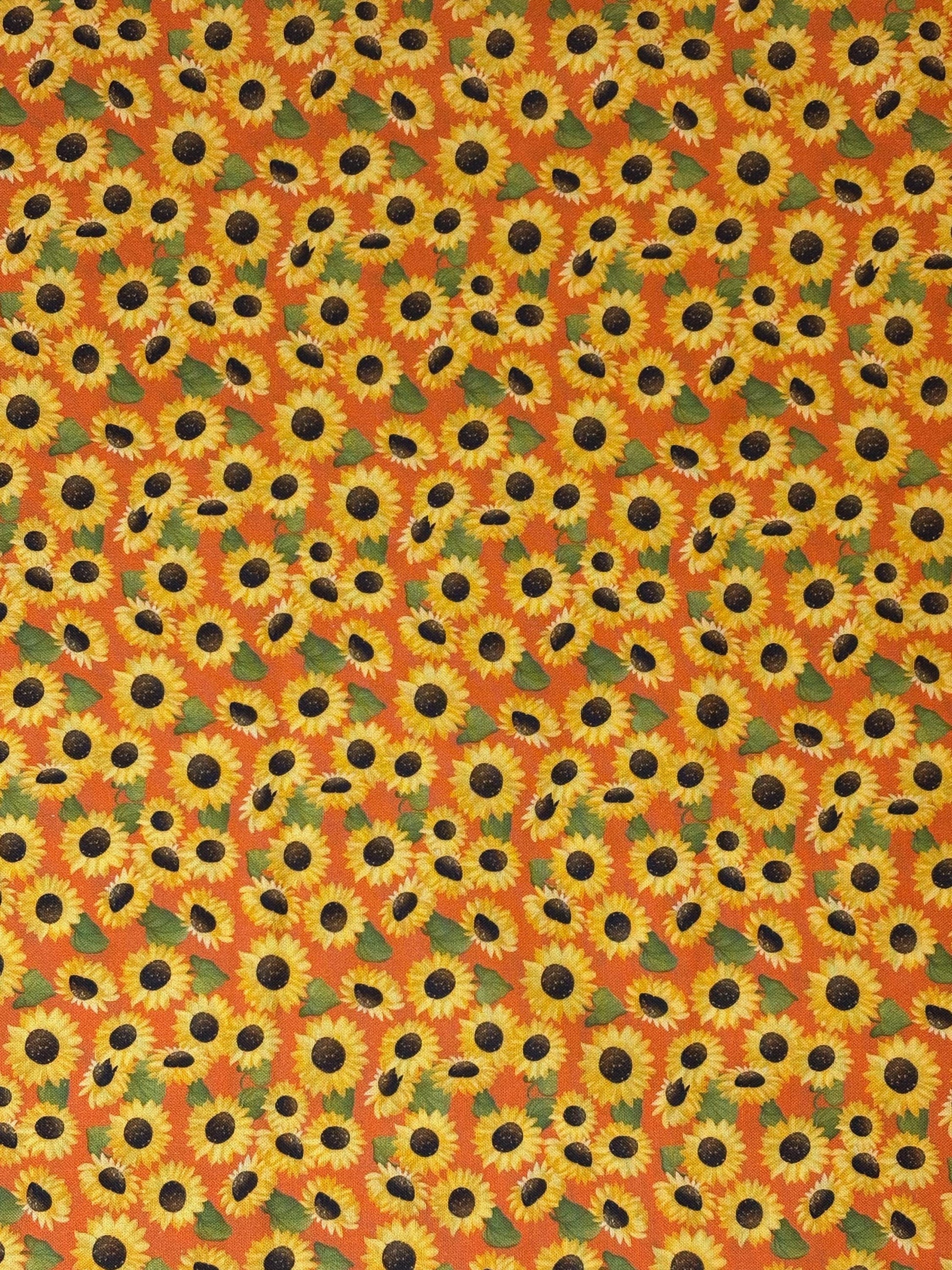 Sunflower Garden Fall Cotton Fabric Yardage, Orange, Enchanted Forest, Benartex