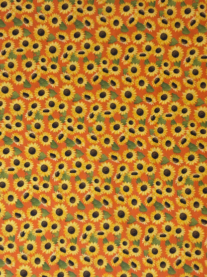 Sunflower Garden Fall Cotton Fabric Yardage, Orange, Enchanted Forest, Benartex