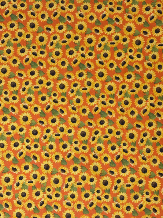 Sunflower Garden Fall Cotton Fabric Yardage, Orange, Enchanted Forest, Benartex