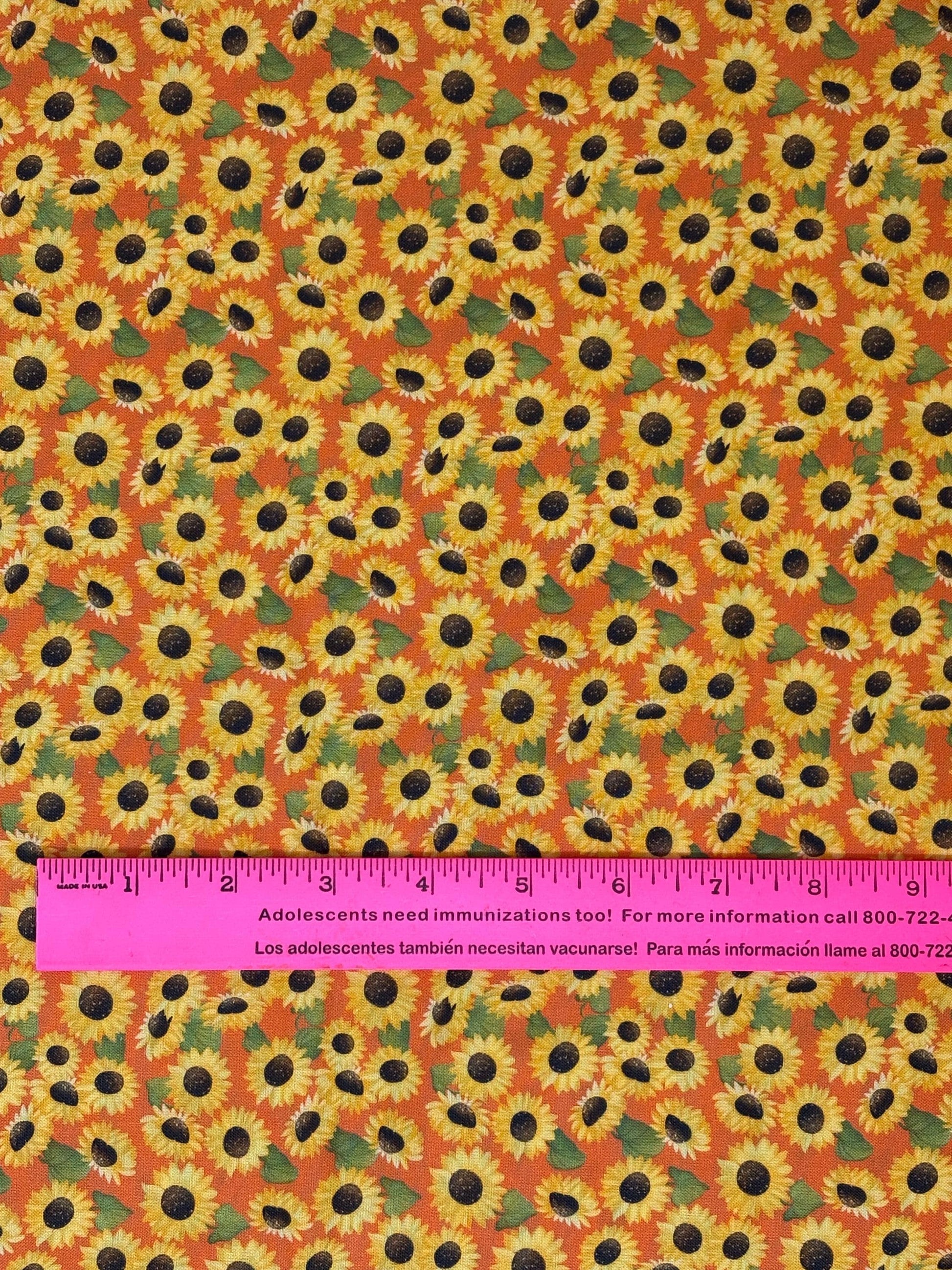 Sunflower Garden Fall Cotton Fabric Yardage, Orange, Enchanted Forest, Benartex