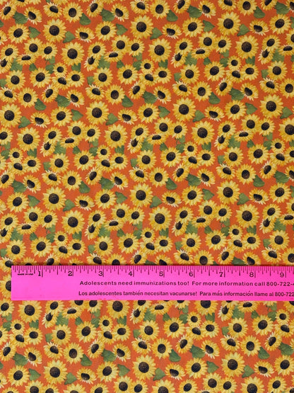 Sunflower Garden Fall Cotton Fabric Yardage, Orange, Enchanted Forest, Benartex