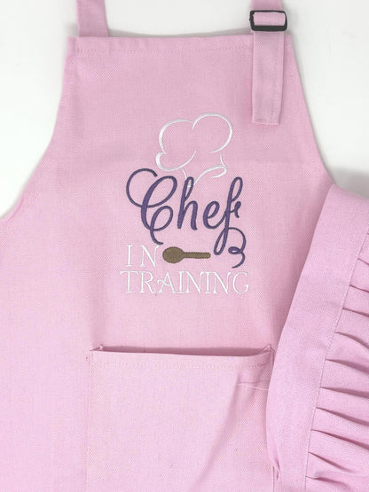 Pink Child’s Apron and Chef Hat Set, Embroidered, Personalized, Kitchen Apron