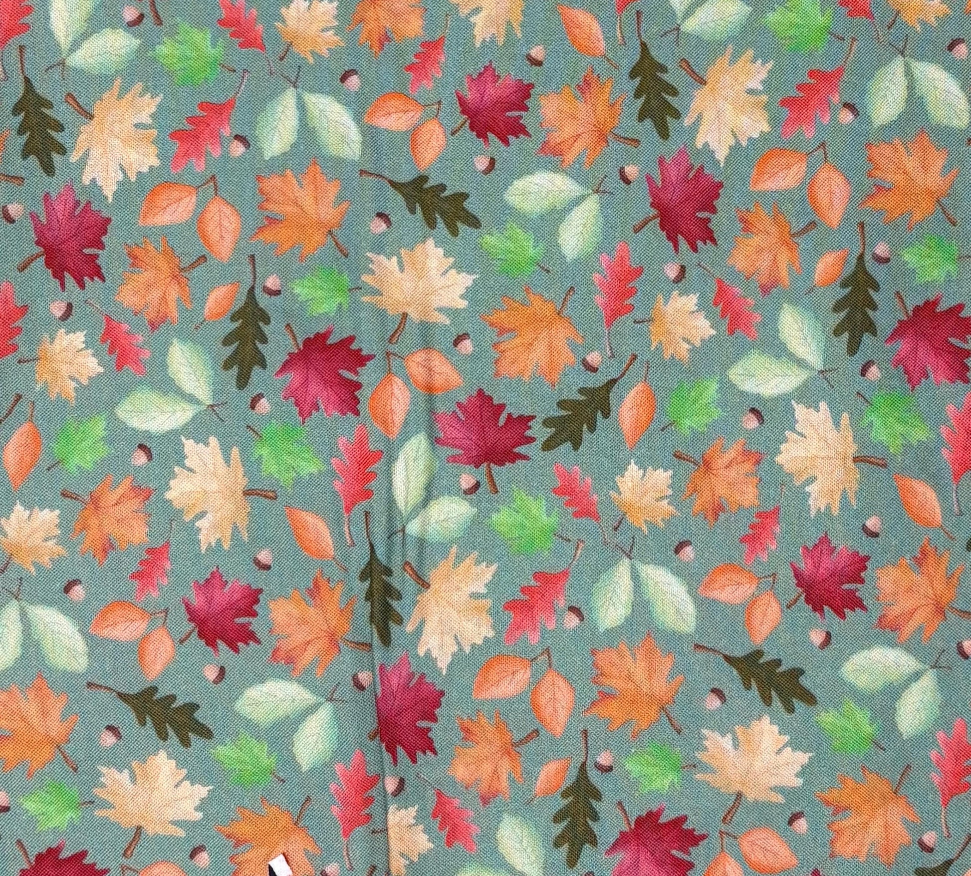 Autumn Fall Cotton Fabric Yardage, Enchanted Leaves, Green, Enchanted Forest, Benartex