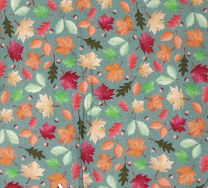 Autumn Fall Cotton Fabric Yardage, Enchanted Leaves, Green, Enchanted Forest, Benartex