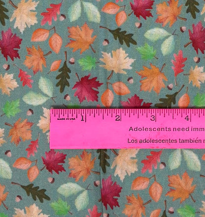 Autumn Fall Cotton Fabric Yardage, Enchanted Leaves, Green, Enchanted Forest, Benartex