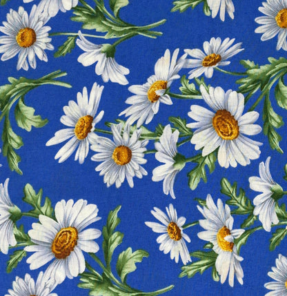 Daisy Cotton Fabric Yardage: All About Daisies, Medium Blue, White, Benartex