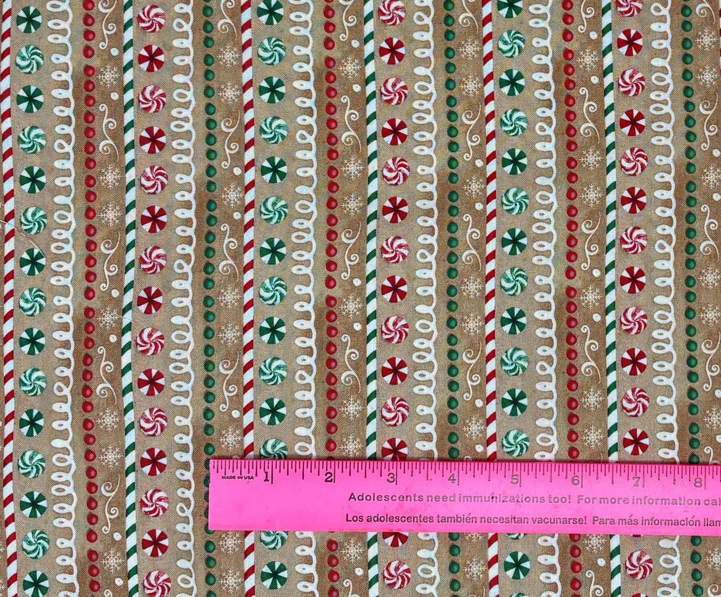 Christmas Fabric Yardage: Tan, Repeating Stripe, Very Merry Gingerbread, Beth Albert, 3 Wishes