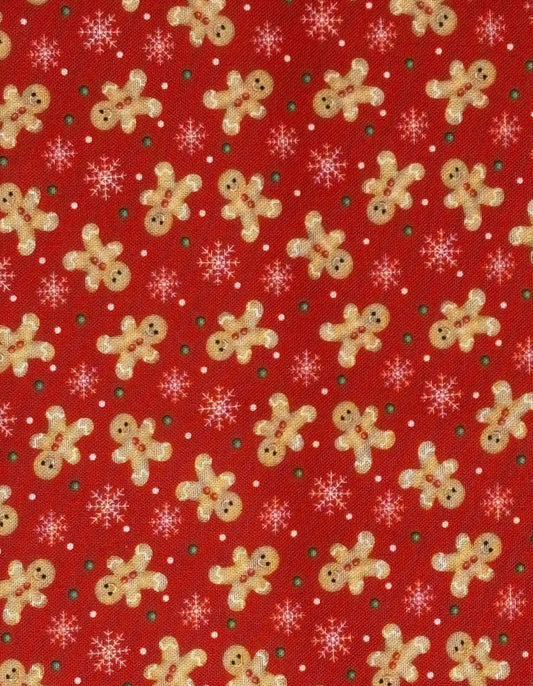 Christmas Fabric Yardage: Red Festive Gingerbread Fun, Very Merry Gingerbread, Beth Albert, 3 Wishes