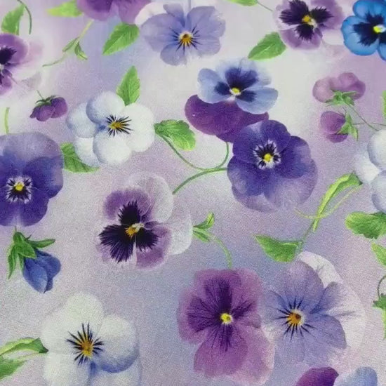 Purple Lilac Pansy Floral Yardage, Pansy Bouquet, Pansy Perfection, Timeless Treasures