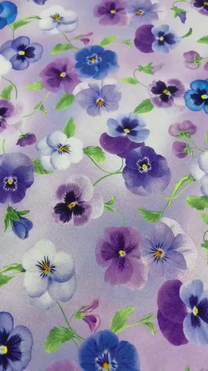 Purple Lilac Pansy Floral Yardage, Pansy Bouquet, Pansy Perfection, Timeless Treasures