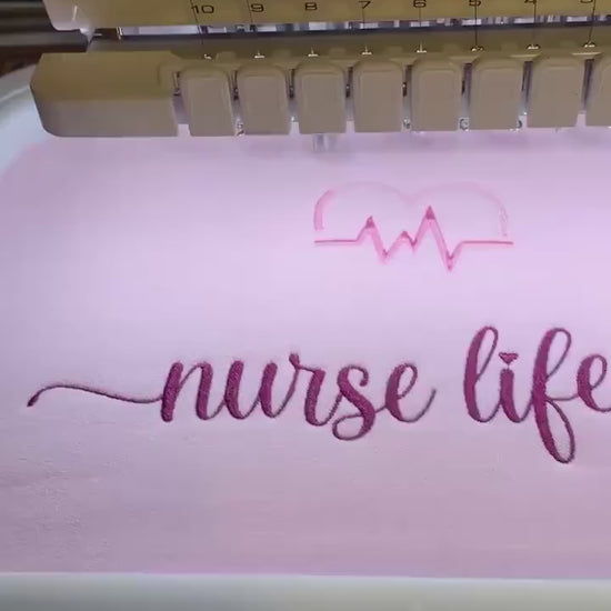 Nurse Life  Sweatshirt: Embroidered Medical, Stethoscope, Heart, Syringe, Crewneck, Pink, White