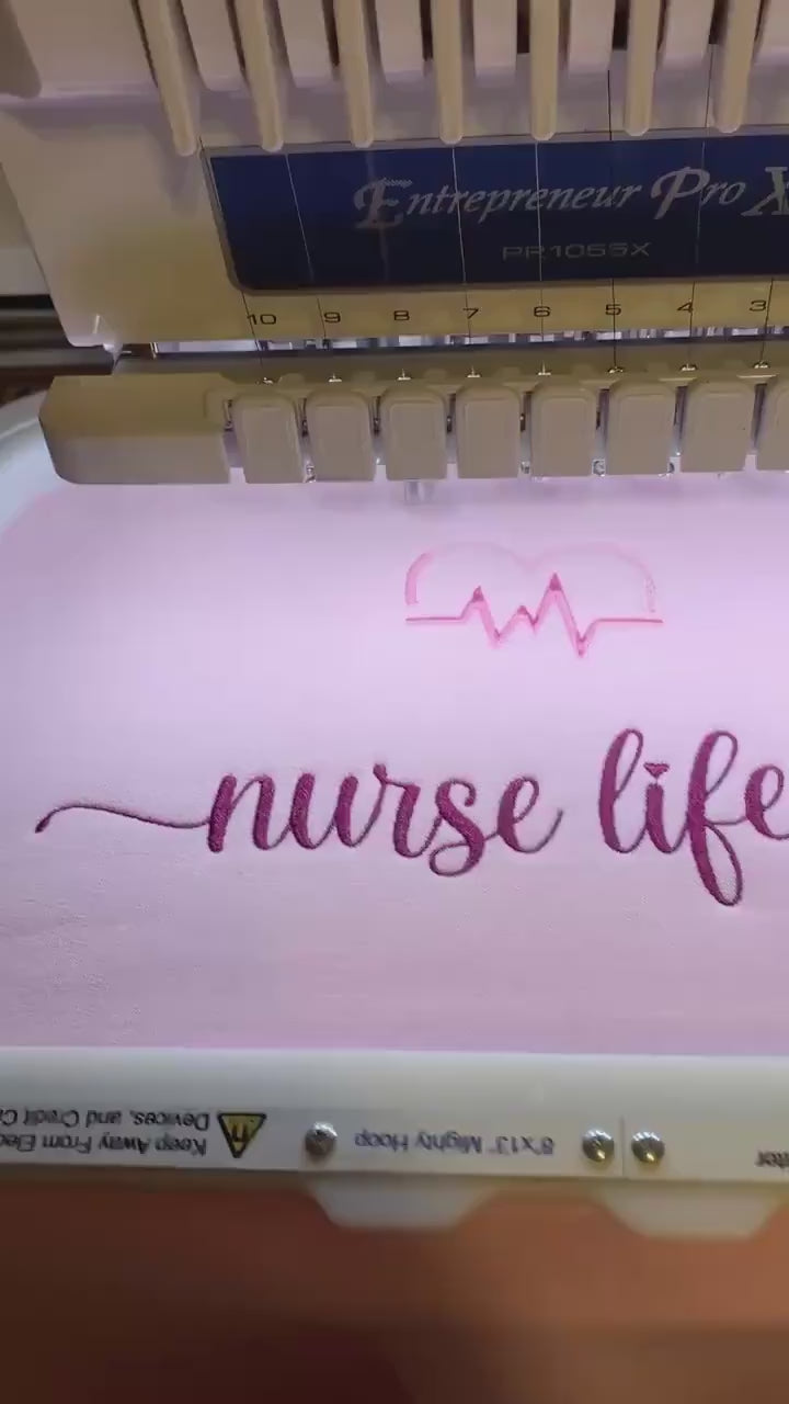 Nurse Life  Sweatshirt: Embroidered Medical, Stethoscope, Heart, Syringe, Crewneck, Pink, White