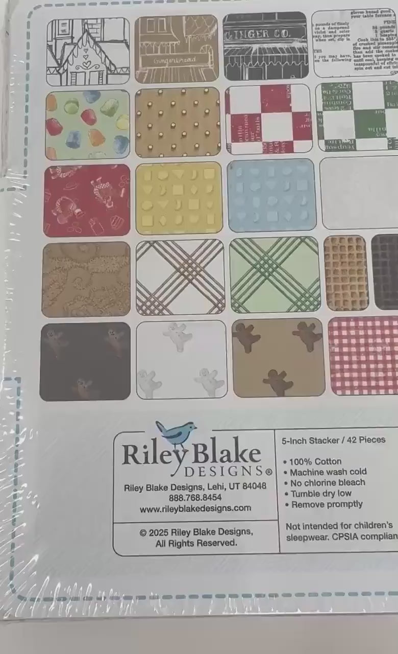 Christmas Fabric Squares, Charm Pack, Gingerbread, Riley Blake, 5 inches, 42 squares