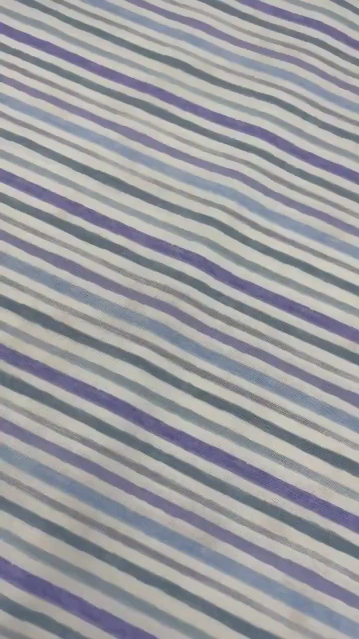 Cream Stripes, Purple, Blue, Yardage, Morning Blooms, Danhui Nai