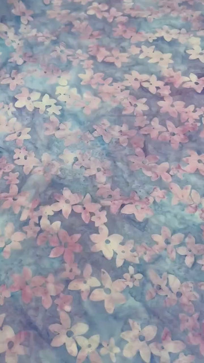 Pink Blue Floral Batik yardage: Flower Chain Serene Beauty by Robert Kaufman