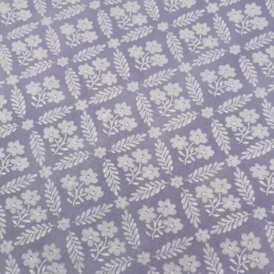 Purple Floral Tonal Grid Yardage, Purple, White, Morning Blooms, Danhui Nai