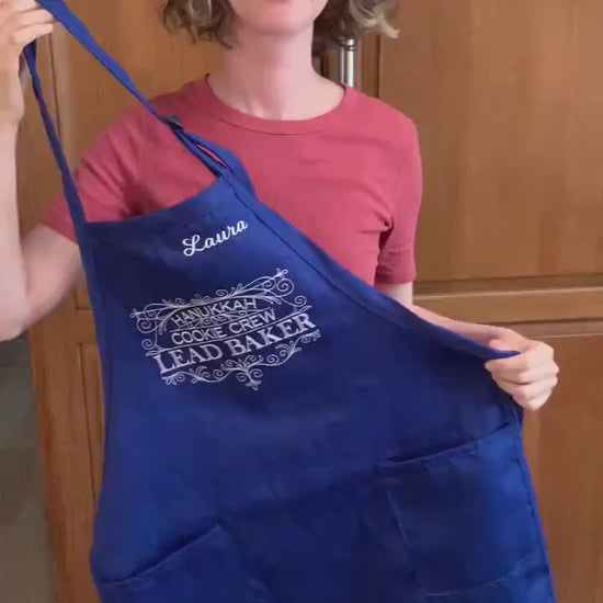 Hanukkah Apron, Blue, Embroidered, Personalized, Kitchen Apron