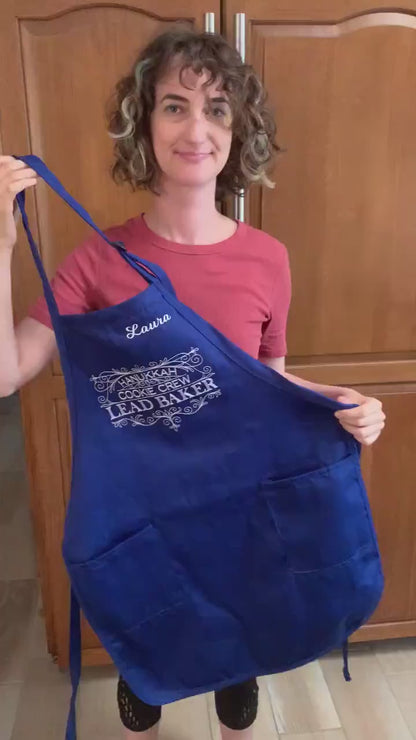 Hanukkah Apron, Blue, Embroidered, Personalized, Kitchen Apron