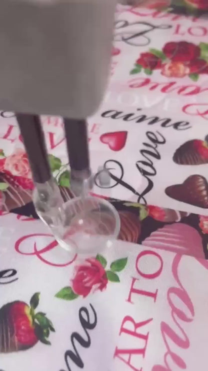 Valentine's Day Table Runner Quilt, Chocolate Strawberries, Love Words