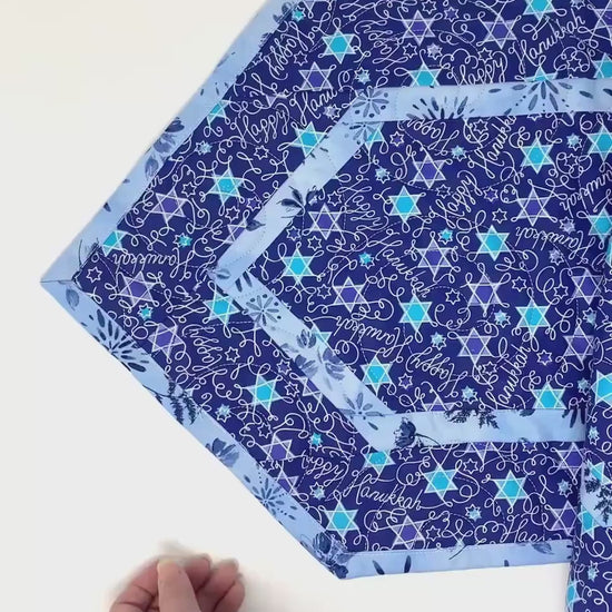 Hanukkah Quilted Table Runner: Handmade, Blue, Start of David, Chanukah Decor, 15x49