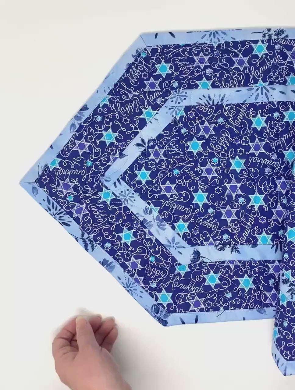 Hanukkah Quilted Table Runner: Handmade, Blue, Start of David, Chanukah Decor, 15x49