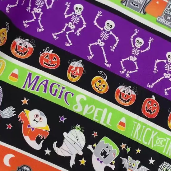 Halloween Fabric Yardage: Multi Haunted Stripe, Glow in the Dark - Benartex