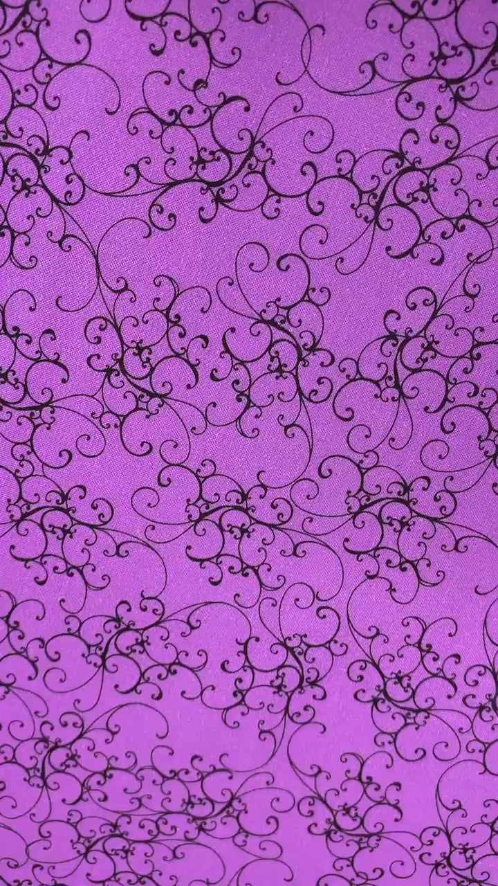 Purple Black Elegant Scroll, Loralie Desisgns, Purple Cotton Fabric, Yardage, 692483