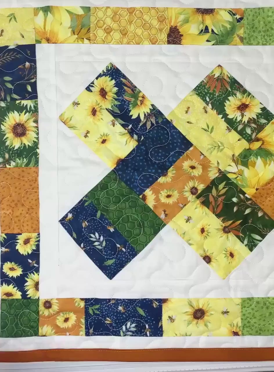 Fall Table Runner Quilt: Sunflowers, Bees, Handmade