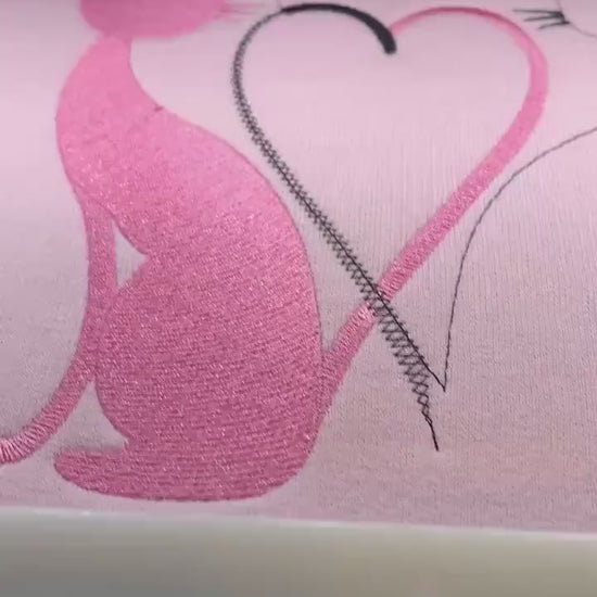 Kitty Love Sweatshirt: embroidered cats, hearts, Valentine’s Day,  Pink sweatshirt, White sweatshirt