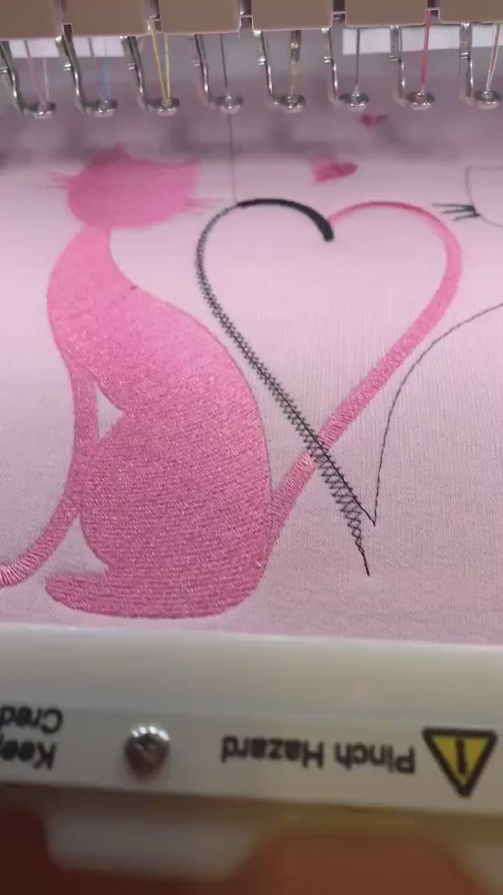 Kitty Love Sweatshirt: embroidered cats, hearts, Valentine’s Day,  Pink sweatshirt, White sweatshirt