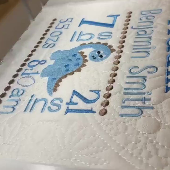 Baby Boy Quilt, Personalized, Baby Birth Statistics, Baby Blanket, Blue Quilt, New Baby Gift, Embroidered Name, Custom Baby Quilt