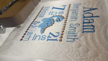 Baby Boy Quilt, Personalized, Baby Birth Statistics, Baby Blanket, Blue Quilt, New Baby Gift, Embroidered Name, Custom Baby Quilt