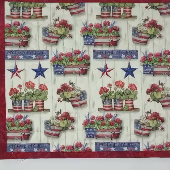 Patriotic Placemats, Geraniums, Red, White, Blue, Set of 2, Handmade