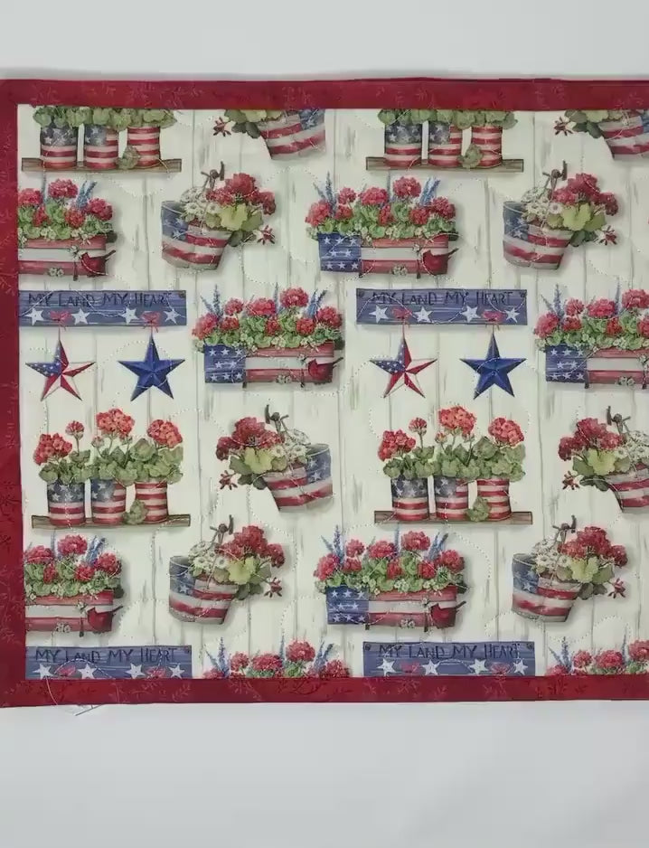 Patriotic Placemats, Geraniums, Red, White, Blue, Set of 2, Handmade
