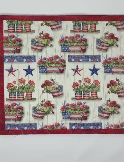 Patriotic Placemats, Geraniums, Red, White, Blue, Set of 2, Handmade