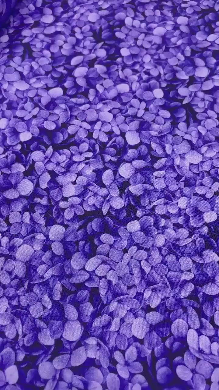 Purple Packed Hydrangea Petals Floral yardage, Midnight Bloom, Timeless Treasres