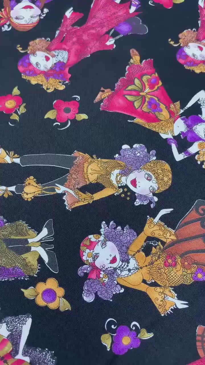 Gypsy Yardage, Tossed Gypsies on Black, Loralie Designs, Yardage, 692488