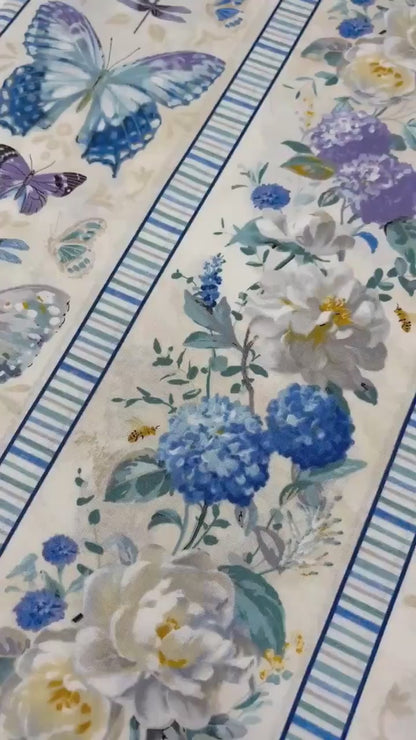 Butterfly Multi Repeating Stripe, Purple, Blue, Yardage,Morning Blooms, Danhui Nai