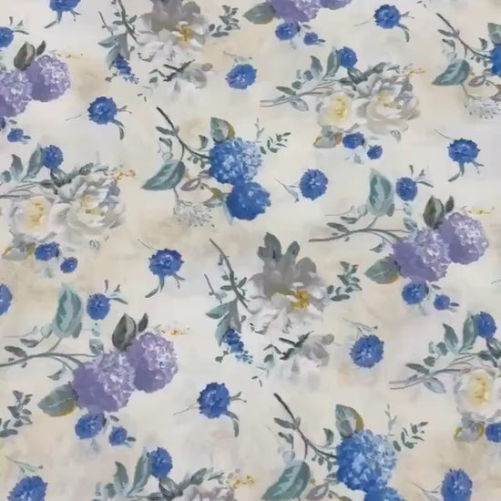 Cream Floral Toss, Purple, Blue, Yardage, Morning Blooms, Danhui Nai