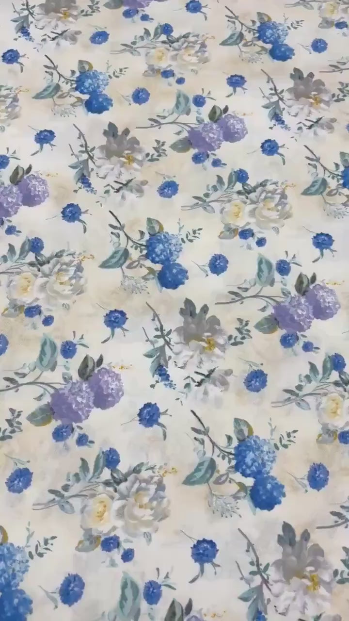 Cream Floral Toss, Purple, Blue, Yardage, Morning Blooms, Danhui Nai