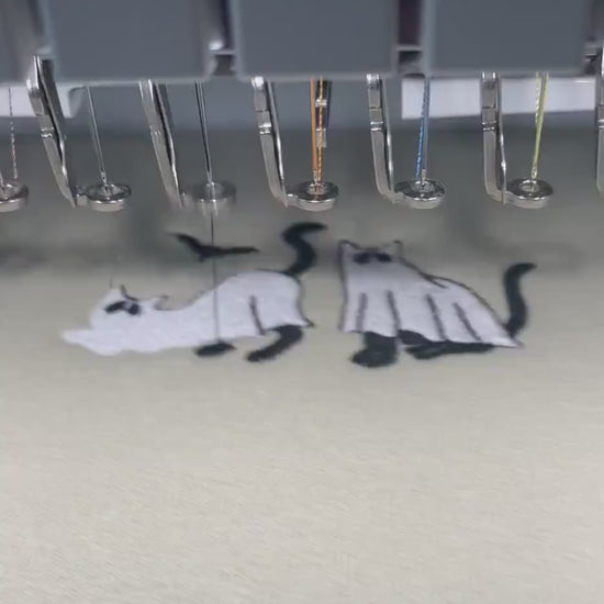 Halloween Sweatshirt, Embroidered Ghost Cats, Beige Sand or Black Sweatshirt