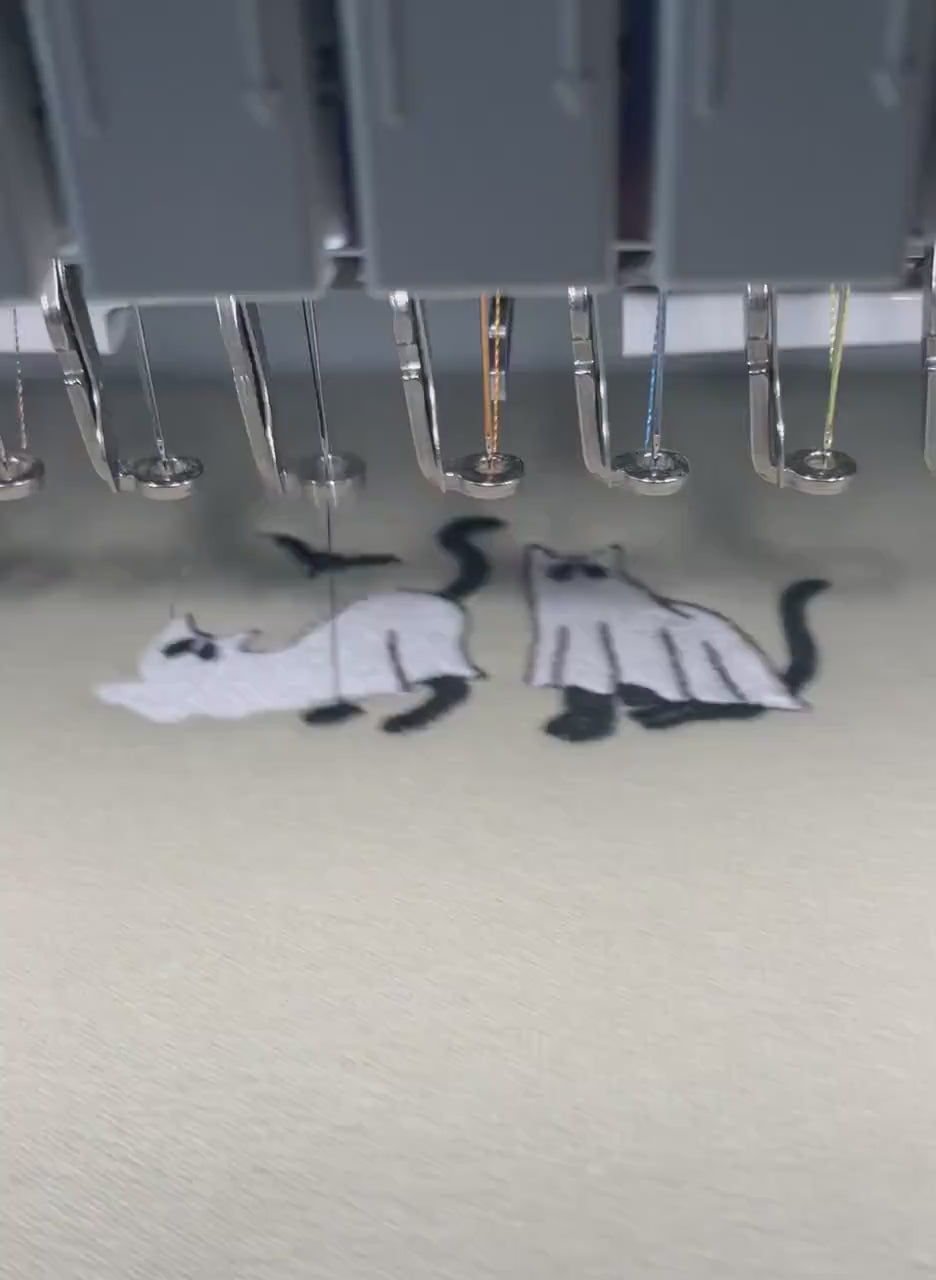 Halloween Sweatshirt, Embroidered Ghost Cats, Beige Sand or Black Sweatshirt