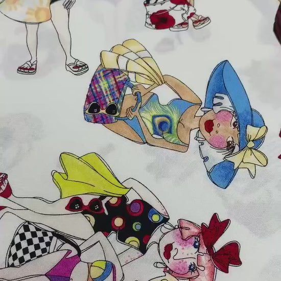 Tossed Beauties Yardage, White, Loralie Designs, Bathing Suits, Beach, Yardage, 692438