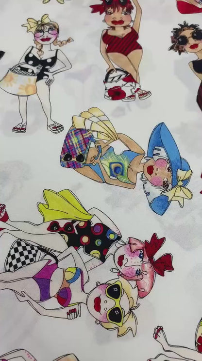 Tossed Beauties Yardage, White, Loralie Designs, Bathing Suits, Beach, Yardage, 692438