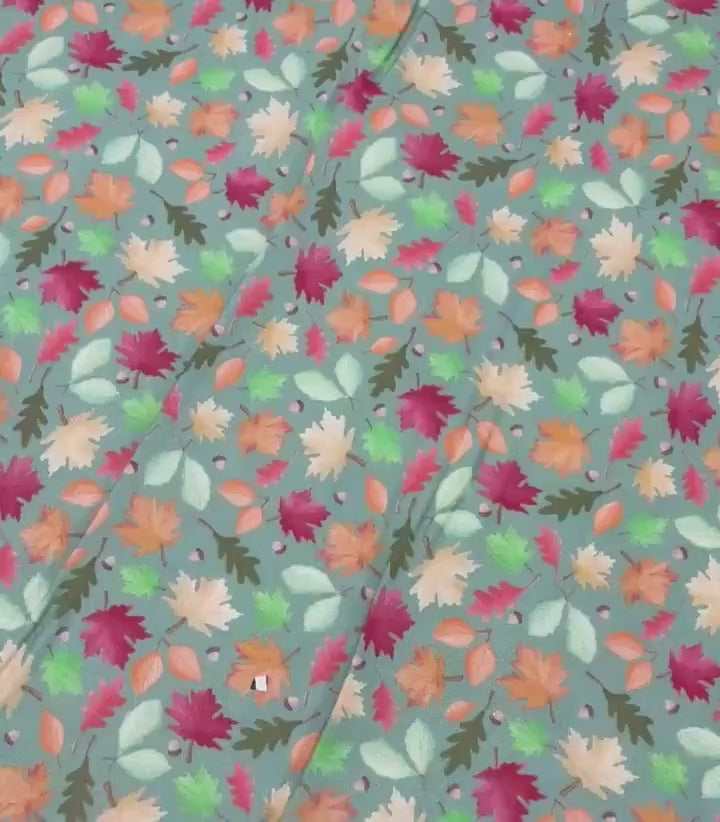 Autumn Fall Cotton Fabric Yardage, Enchanted Leaves, Green, Enchanted Forest, Benartex