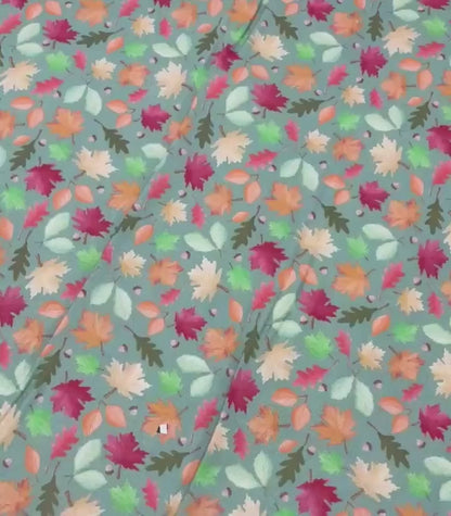 Autumn Fall Cotton Fabric Yardage, Enchanted Leaves, Green, Enchanted Forest, Benartex