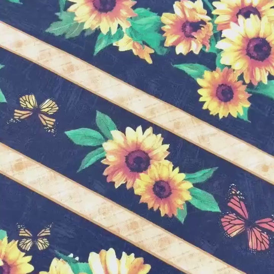 Sunflower Stripe Border Fabric: Sunshine Whispers, Multi Repeating Stripe - Wilmington